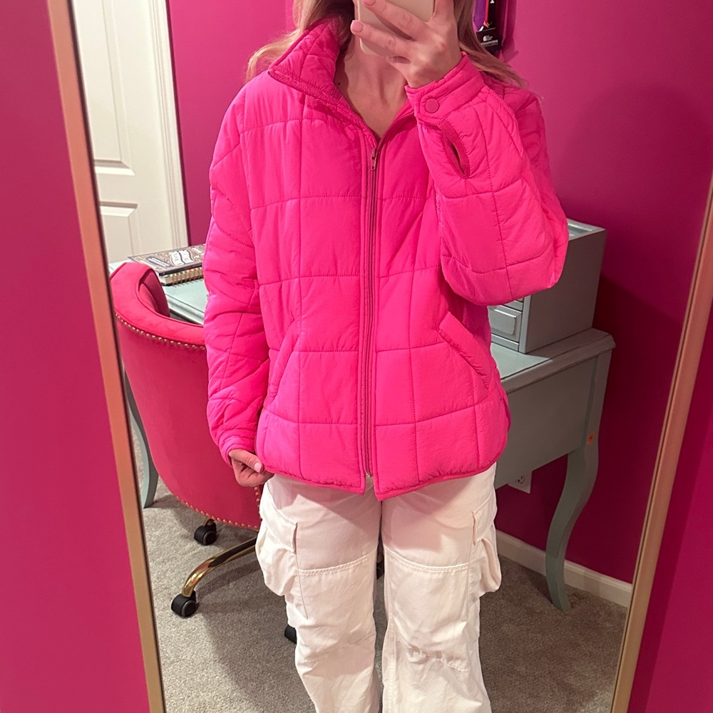 Olivaceous Vibrant Pink Puffer Jacket